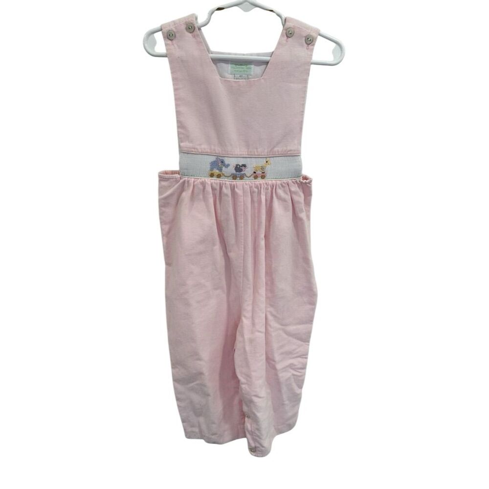 Vtg Pink Corduroy Overalls Girls 4T Girls‎ Smocked Animal Detail by Vive la fete